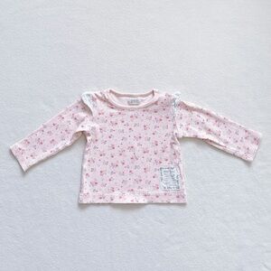 4/$22 énécru Baby Girl Pink Floral Long Sleeve Tee Ruffle Shoulder Cotton 18-24M